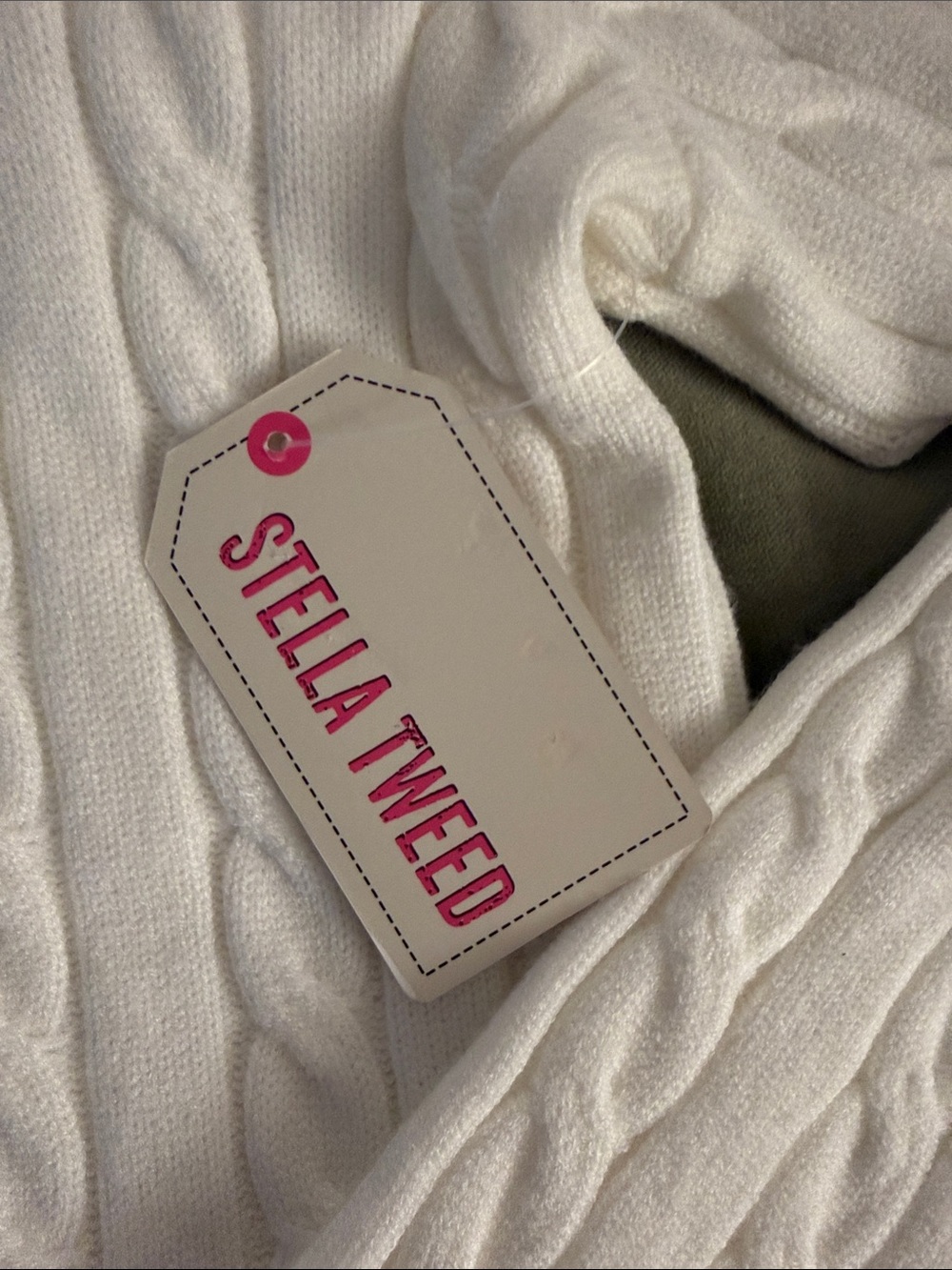Stella Tweed White Cable-Knit Hoodie with Pink Logo Tag - Picture 2 of 3